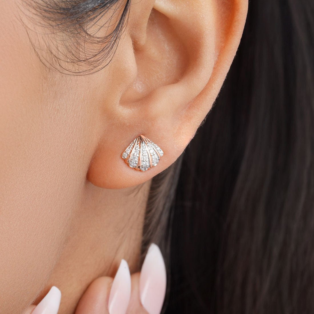 Sparkling Rose Gold Plated Sterling Silver Earrings - Image 2