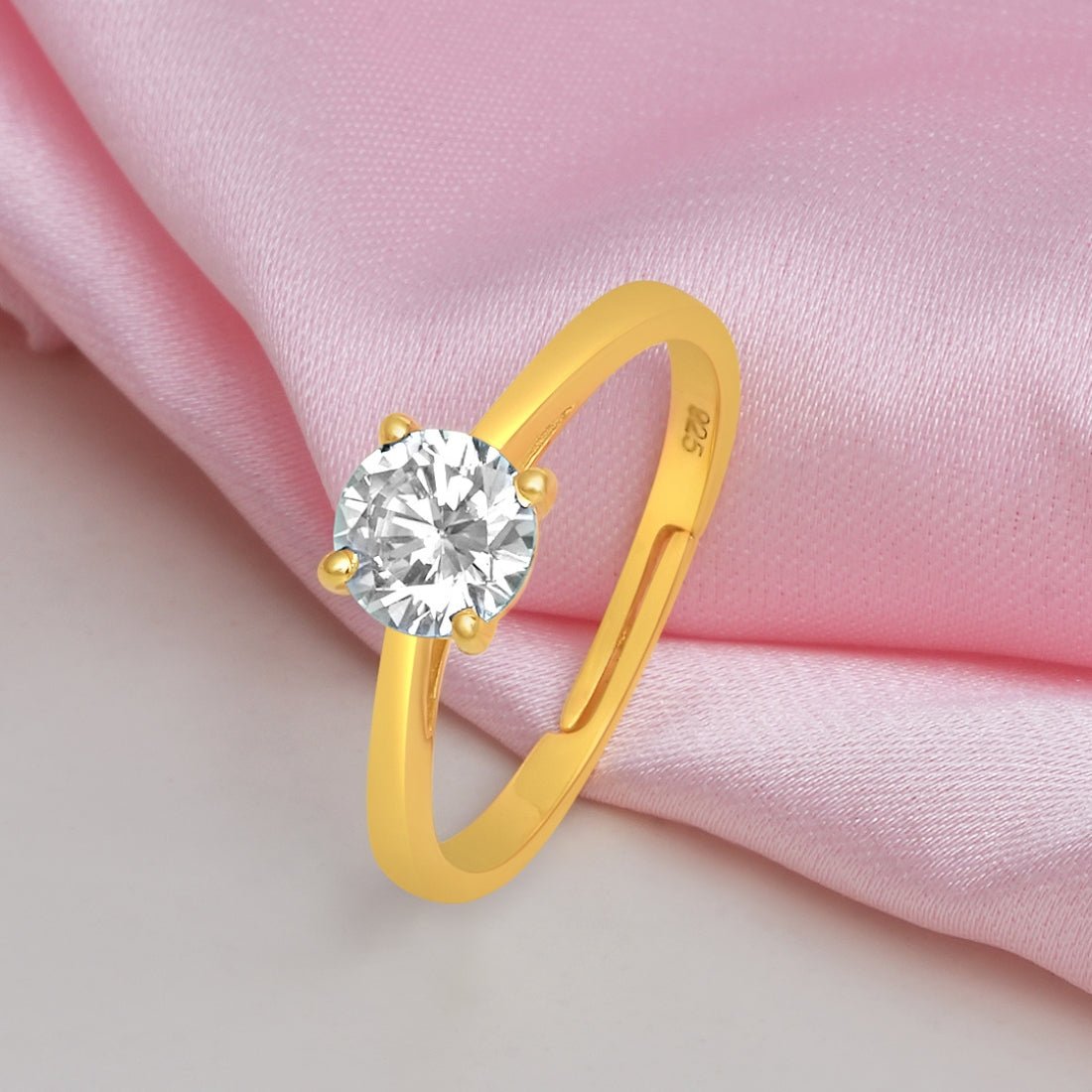 Solitaire Gold Plated Sterling Silver Ring