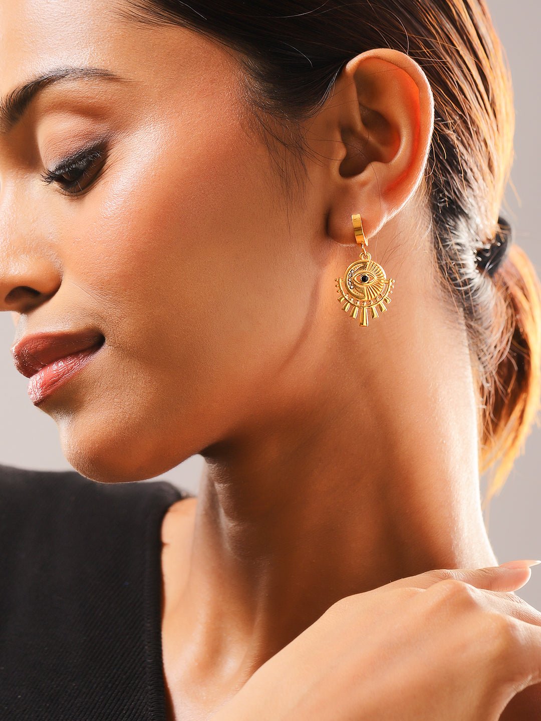 Stainless Steel Tarnish-Free Waterproof Evil Eye Hoop Drop Earrings