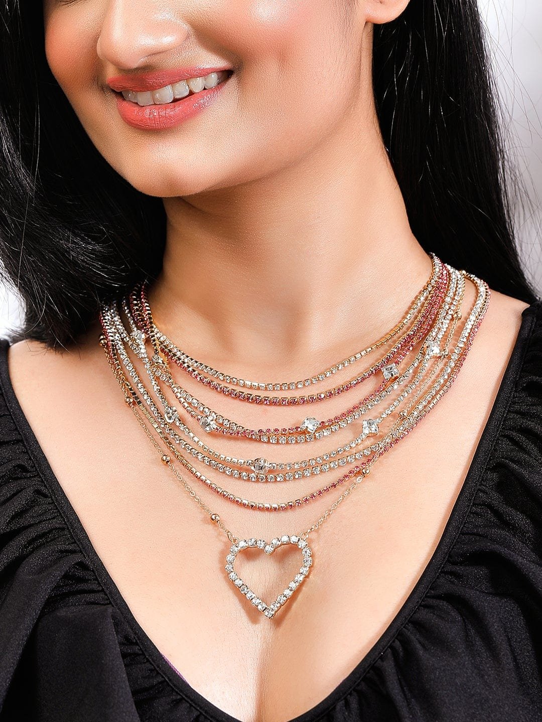 Rubans VoguishZircon Studded Layered Necklace